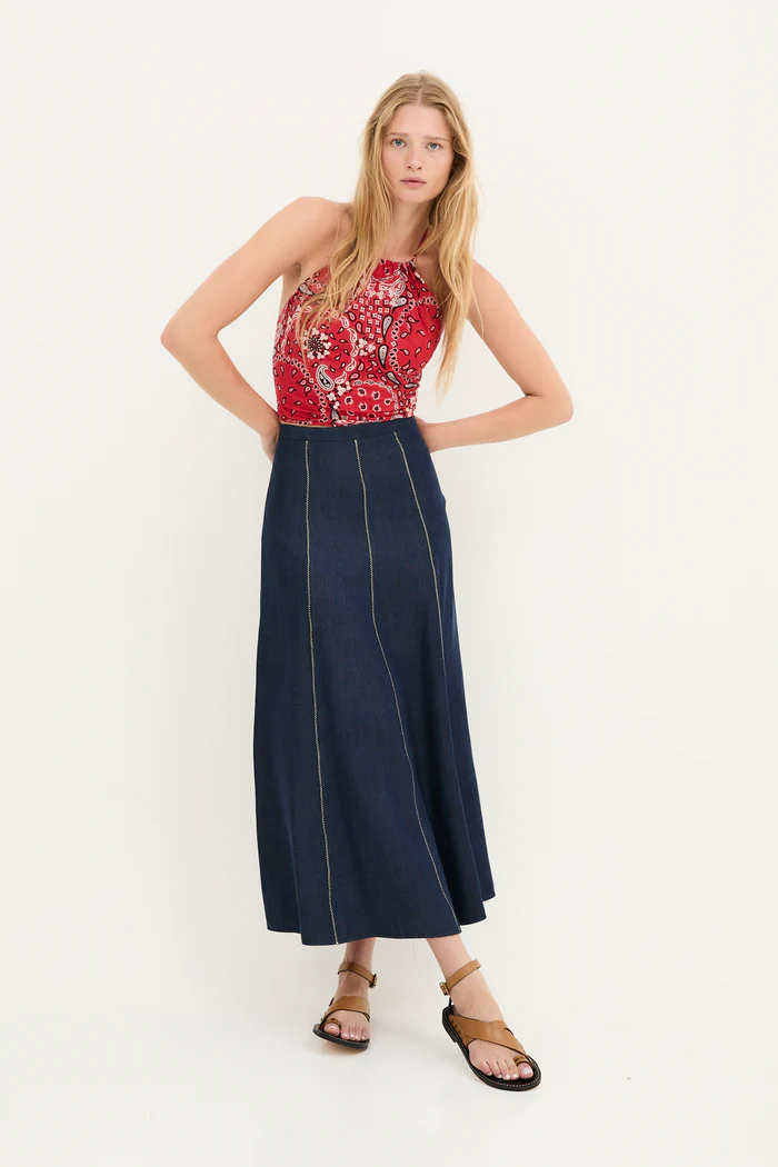 FALDA ZIG ZAG TENCEL AZUL - Imagen 2
