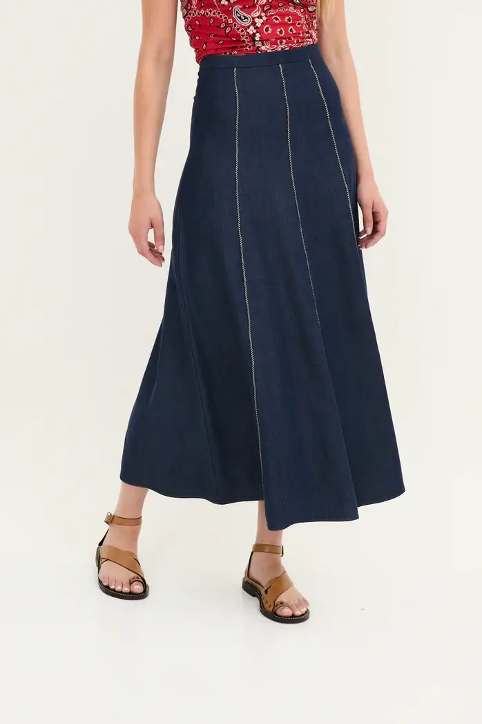 FALDA ZIG ZAG TENCEL AZUL