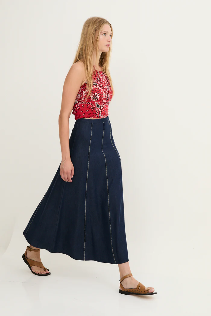 FALDA ZIG ZAG TENCEL AZUL - Imagen 3