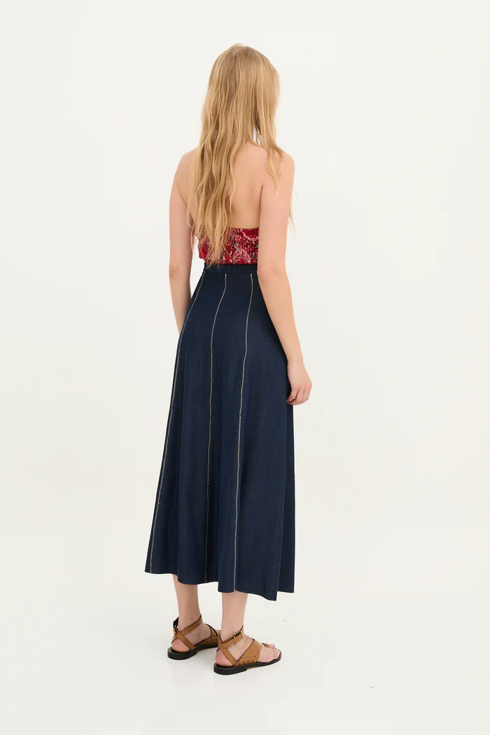 FALDA ZIG ZAG TENCEL AZUL - Imagen 4